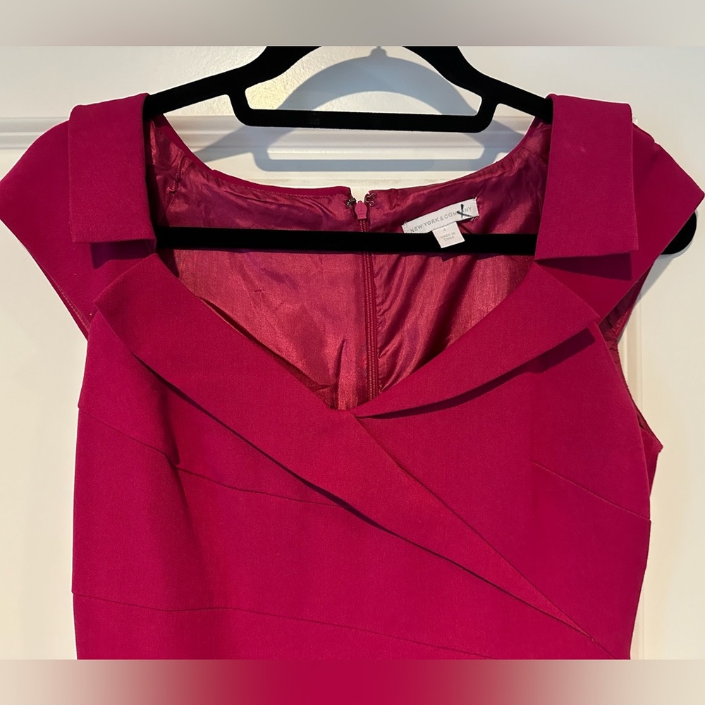 Hot pink sheath dress with flattering neckline!  Size 4